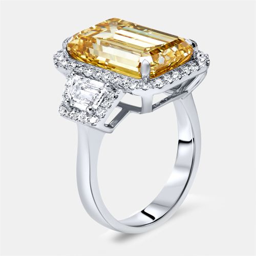 Cts Yellow Emerald Cut and Round Lab Grown Diamond 18k White Gold Ring Size 54 - The Diamond Edit - Modalova
