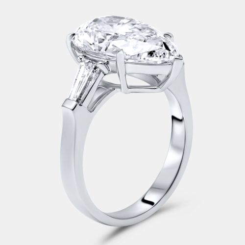 Cts Pear Brilliant and Trapezoid Lab Grown Diamonds 18k White Gold Ring Size 51 - The Diamond Edit - Modalova