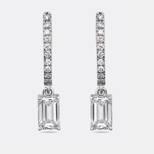 Cts Emerald Cut Round Lab Grown Diamonds 18k White Gold Earrings - The Diamond Edit - Modalova
