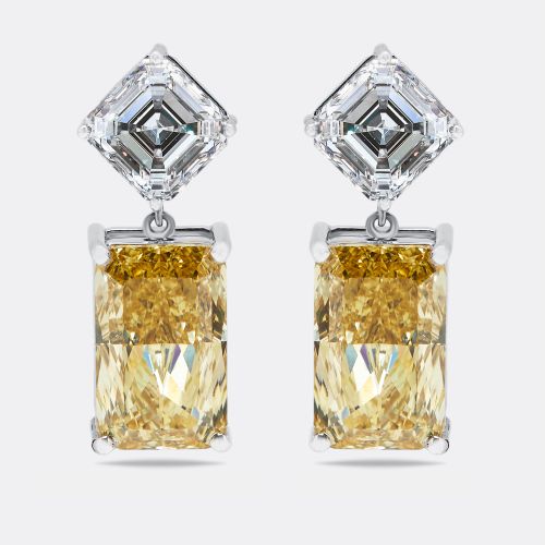 Cts Fancy Yellow Radiant Asscher Lab Grown Diamonds 18k White Gold Earrings - The Diamond Edit - Modalova