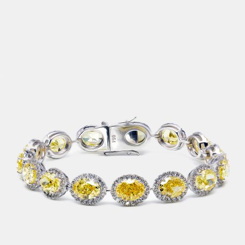 Cts Intense Yellow Oval Round Lab Grown Diamonds 18k White Gold Bracelet - The Diamond Edit - Modalova