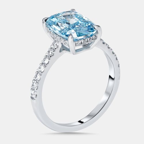 Cts Vivid Blue Radiant, Round Lab Grown Diamonds 18k White Gold Ring Size 52 - The Diamond Edit - Modalova