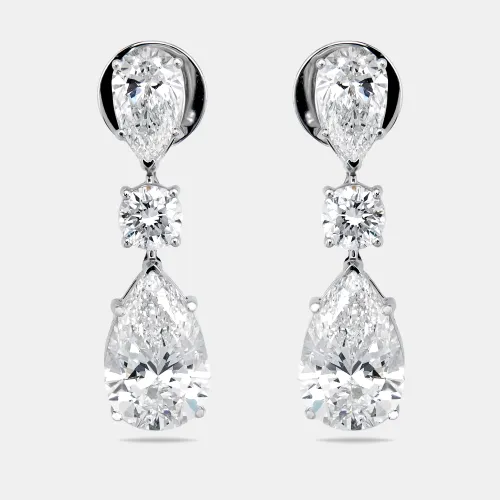 Cts Pear Round Lab Grown Diamond 18k White Gold Earrings - The Diamond Edit - Modalova