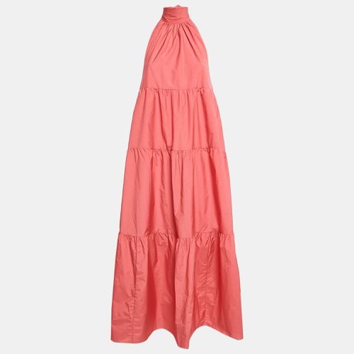 Theory Coral Pink Cotton Blend Halter Neck Tiered Maxi Dress S - Theory - Modalova