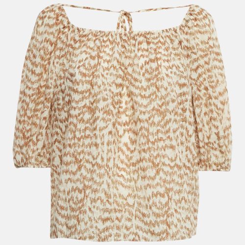 Theory Brown Desert Lawn Print Crepe SS Scoop Tie Top S - Theory - Modalova