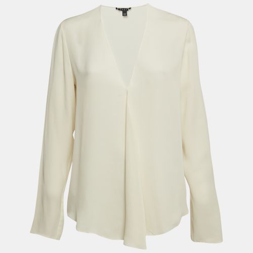 Theory White Silk V-Neck Full Sleeve Top S - Theory - Modalova