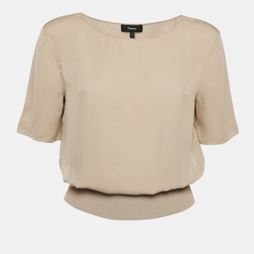 Theory Dark Beige Silk Half Sleeve Top S - Theory - Modalova