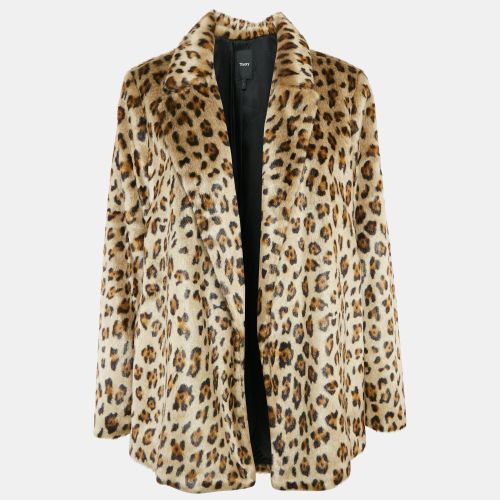 Leopard Print Faux Fur Front Open Jacket L - Theory - Modalova