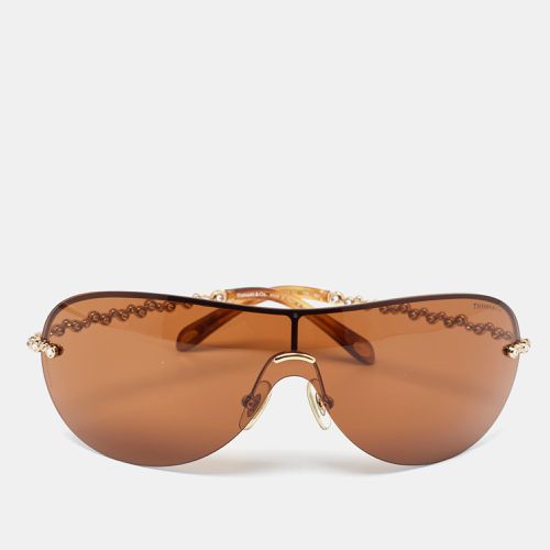 Tiffany & Co. Gold Tone/Brown Crystal TF3008-B Shield Sunglasses - Tiffany & Co. - Modalova