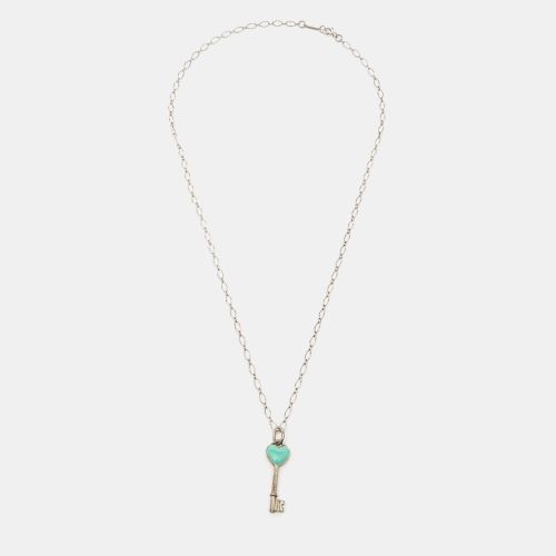 Tiffany & Co. Blue Enamel Heart Key Silver Pendant Oval Chain Link Necklace  - Tiffany & Co. - Modalova