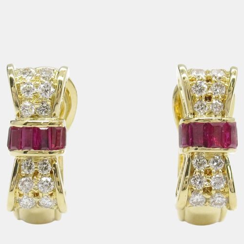 Tiffany & Co. Ribbon Motif Ruby Diamond Earrings 18k Yellow Gold Red Metal - Tiffany & Co. - Modalova