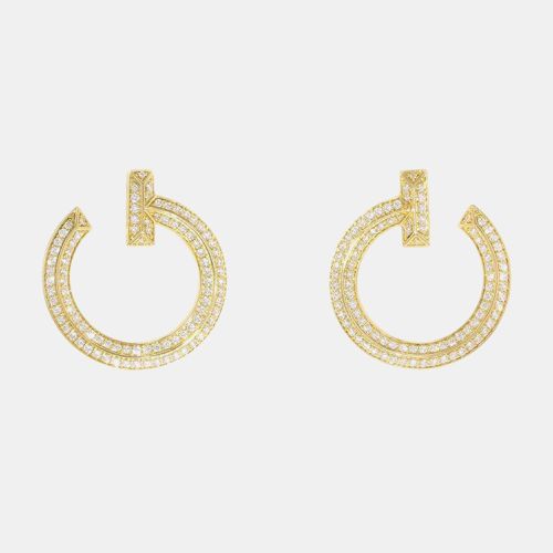 Tiffany & Co. 18K Yellow Gold and Diamond T One Open Hoop Earrings - Tiffany & Co. - Modalova