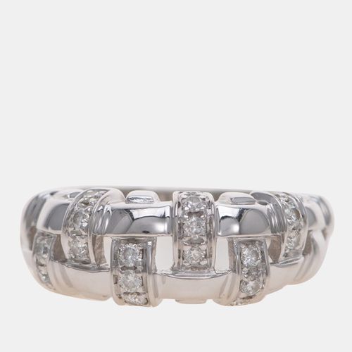 Tiffany & Co. 18K White Gold and Diamond Basket Weave Band Ring EU 53 - Tiffany & Co. - Modalova