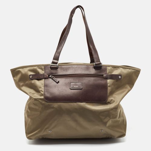 Tumi Khaki Green/Brown Leather and Nylon Packaway Shopper Tote - TUMI - Modalova