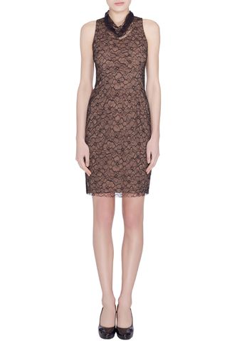 Vera Wang Collection Black Floral Lace High Cowl Neck Sleeveless Dress S - Vera Wang - Modalova