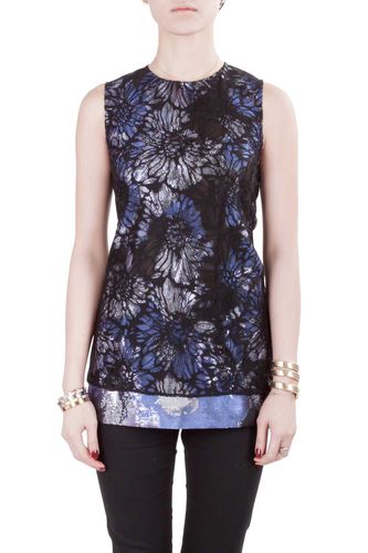 Vera Wang Collection Multicolor Lurex Jacquard Floral Lace Overlay Sleeveless Top M - Vera Wang - Modalova