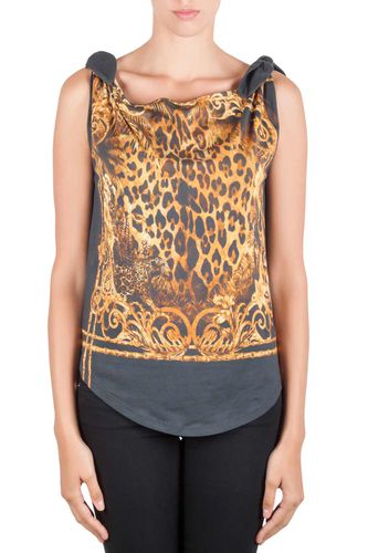 Balmain Green and Gold Leopard Print Cotton Shoulder Tie Detail Top S - Balmain - Modalova