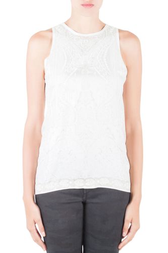 Roberto Cavalli Off White Mixed Media Printed Silk Racer Back Tank Top M - Roberto Cavalli - Modalova