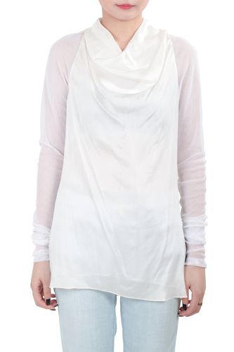 Vera Wang Collection Cream Silk Satin Cowl Neck Mesh Sleeve Blouse XS - Vera Wang - Modalova