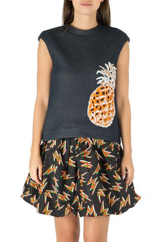 MSGM Indigo Blue Cotton Knit Pineapple Applique Sleeveless Sweatshirt S - MSGM - Modalova