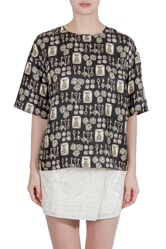 Dolce & Gabbana Black and Beige Dice Key Printed Silk Short Sleeve Top M - Dolce & Gabbana - Modalova