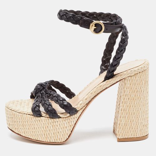 Dark Woven Leather and Raffia Ankle Strap Sandals Size 40 - Gianvito Rossi - Modalova