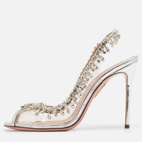 Aquazzura Silver PVC And Leather Temptation Crystal Sandals Size 38 - Aquazzura - Modalova