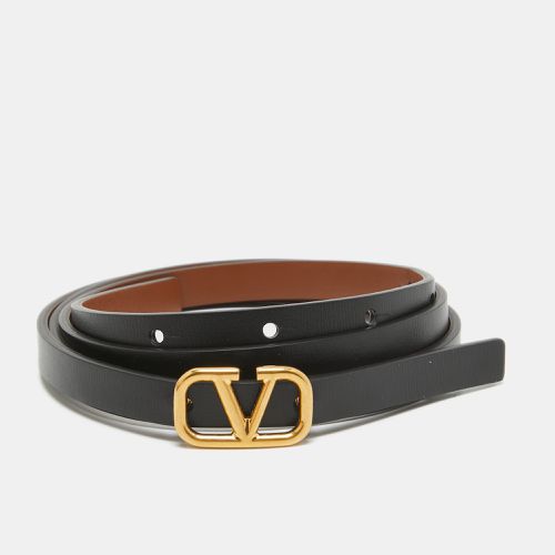 Valentino Black/Tan Leather VLogo Reversible Slim Belt 90CM - Valentino - Modalova