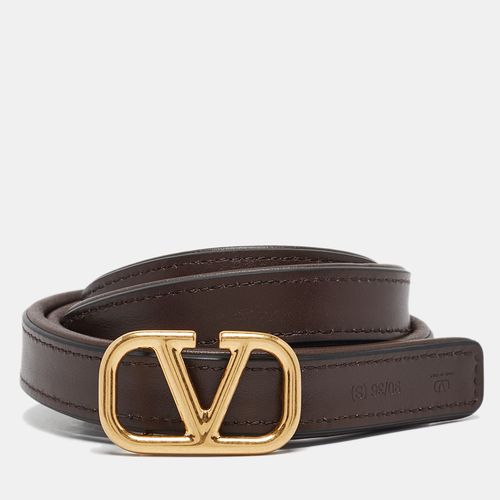 Valentino Brown/Beige Leopard Print Calfhair and Leather VLogo Slim Reversible Belt 90CM - Valentino - Modalova