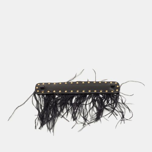 Valentino Black Leather And Ostrich Feather Rockstud Handle Strap - Valentino - Modalova