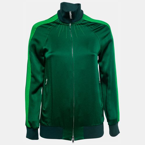 Valentino Green Crepe Pleated Stripe Detail Zip-Up Track Jacket S - Valentino - Modalova