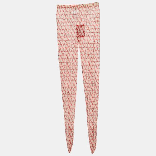 Valentino Red Logo Patterned Semi-Sheer Stretch Tulle Tights S/M - Valentino - Modalova