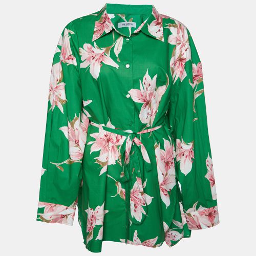 Valentino Green Floral Print Cotton Belted Shirt Dress L - Valentino - Modalova