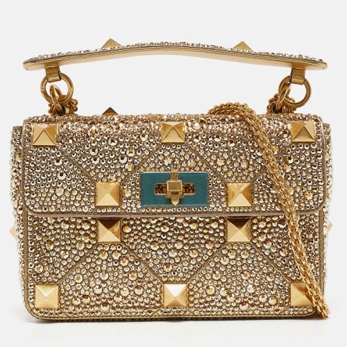 Valentino Gold Crystal Studded Medium Roman Stud Top Handle Bag - Valentino - Modalova