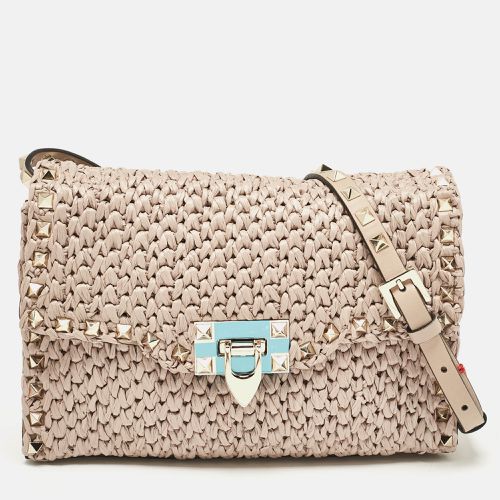 Leather and Straw Rockstud Flap Crossbody Bag - Valentino - Modalova