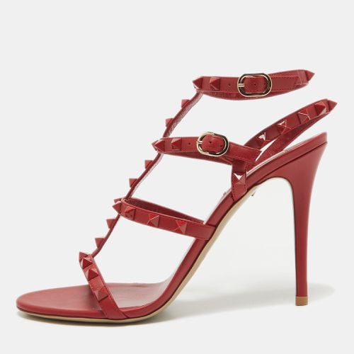 Valentino Red Leather Rockstud Ankle Strap Sandals Size 39.5 - Valentino - Modalova