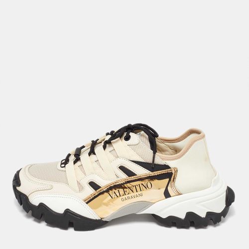 Valentino Cream/Black Mesh Fabric and Leather Climbers Sneakers Size 39 - Valentino - Modalova