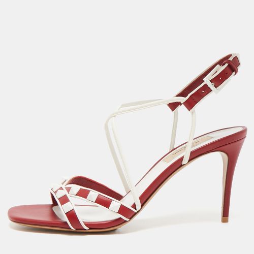 Valentino Red Leather Free Rockstud Crisscross Slingback Sandals Size 36.5 - Valentino - Modalova