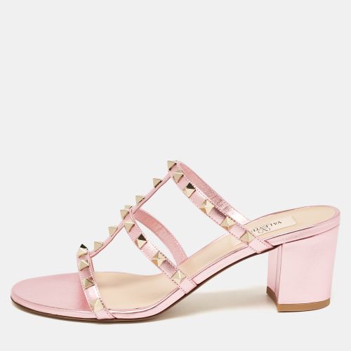 Valentino Metallic Pink Leather Rockstud Slide Sandals Size 38.5 - Valentino - Modalova