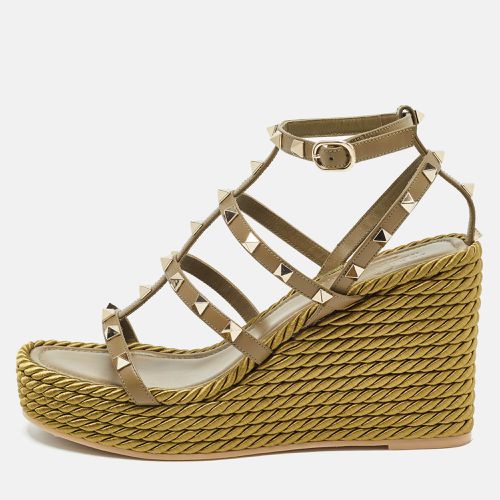 Valentino Green Leather Rockstud Wedge Sandals Size 39 - Valentino - Modalova