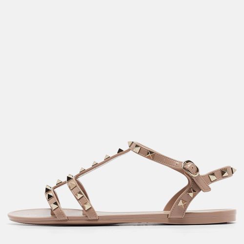 Valentino Dusty Pink Rubber Rockstud Ankle Strap Flat Sandals Size 39 - Valentino - Modalova