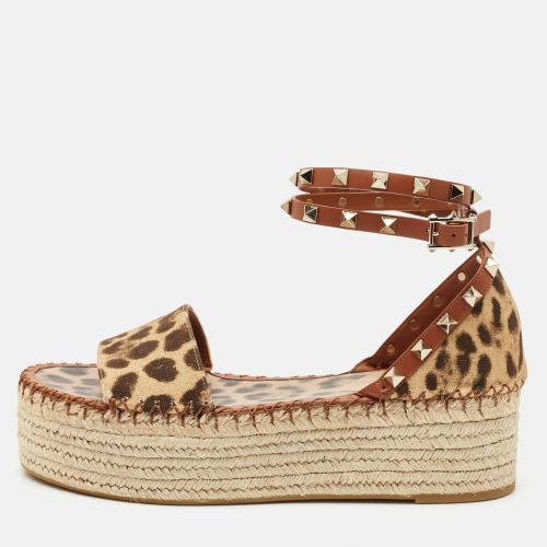 Leopard Print Canvas Rockstud Espadrille Platform Sandals Size 39 - Valentino - Modalova