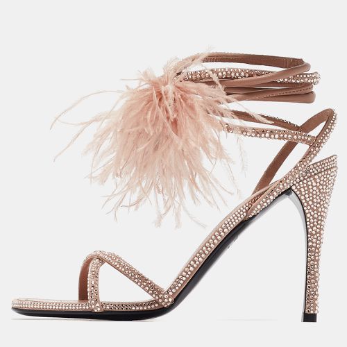 Satin and Leather Crystal Embellished Ankle Strap Sandals Size 38 - Valentino - Modalova