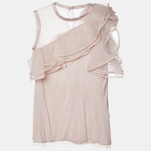 Valentino T-Shirt Couture Pale Pink Jersey & Mesh Ruffled Top S - Valentino T Shirt Couture - Modalova