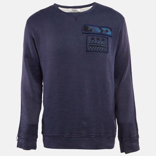 Valentino Blue Linen Blend Applique Detail Sweatshirt XS - Valentino - Modalova