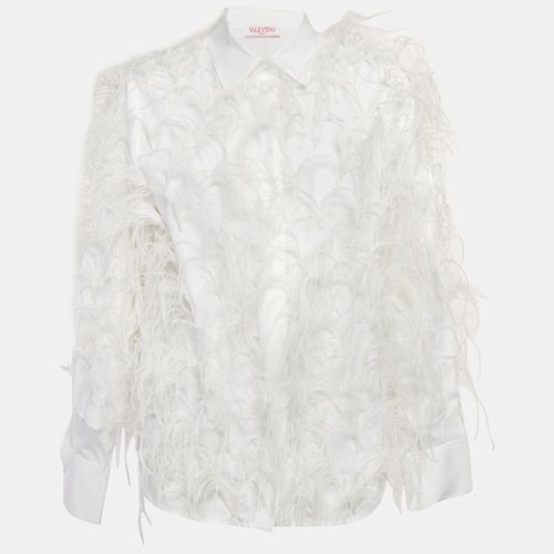 Valentino White Ostrich Feather Trim Cotton Shirt M - Valentino - Modalova