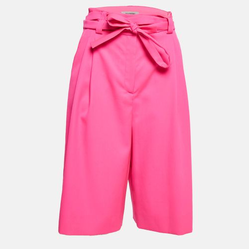 Valentino Fluorescent Pink Wool Pleated Knee Length Shorts S - Valentino - Modalova