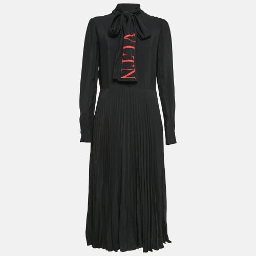 Valentino Black VLTN Print Crepe Pleated Midi Dress S - Valentino - Modalova