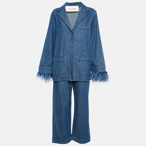 Valentino Blue Feather Trim Denim Shirt and Trouser Set M - Valentino - Modalova