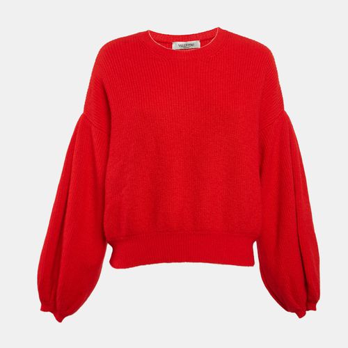 Valentino Red Rib Knit Wool Blend Balloon Sleeve Sweater M - Valentino - Modalova